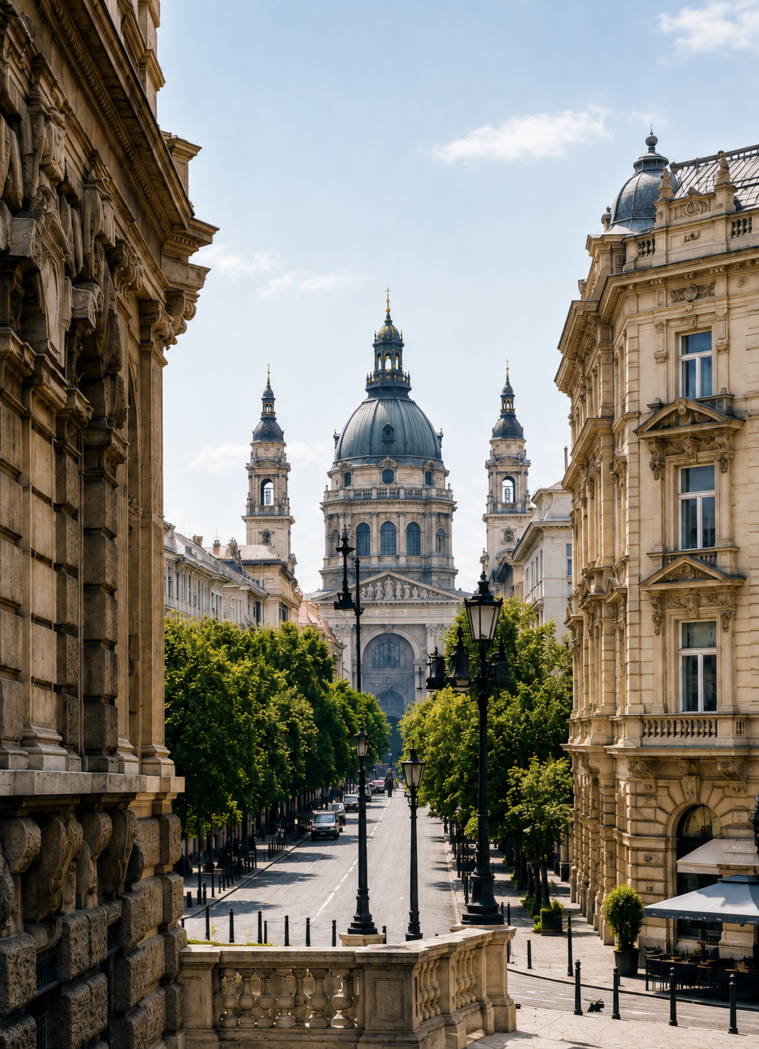 A budapesti Szent István-bazilika kupolája a fasoros sugárút végén